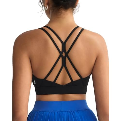 RUNNING GIRL Sports Bras for Women,Strappy Crisscross Back Padded Low Impact Running Sports Bra with Removable Cups Black Large