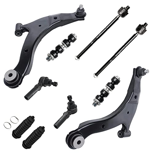 Image of Detroit Axle - Front End 10pc Suspension Kit for 2001-2010 Chrysler PT Cruiser, 2000-2005 Dodge Neon Plymouth Neon 2002 2003 2004, Lower Control Arms w /Ball Joint Tie Rods Sway Bars Boots Replacememt