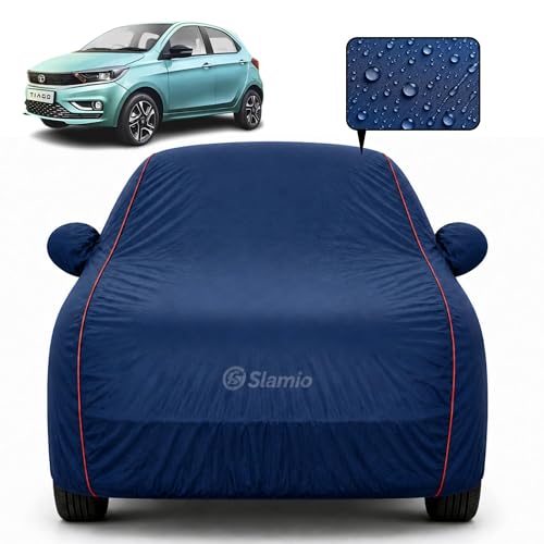 Image of Premium 100% Waterproof Car Cover for Tata Tiago 2020-2026 Models | All-Weather, UV & Dust Protection | Heavy-Duty 3-Layer Fabric | Custom Fit with Mirror & Antenna Pockets | Navy Blue