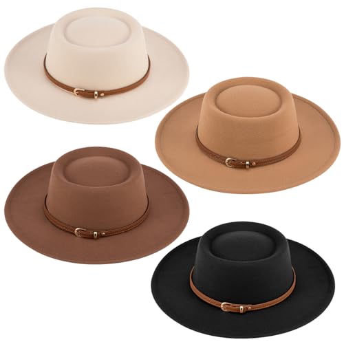 4 Pcs Women's Vintage Wool Jazz Hats - Boho Wide...