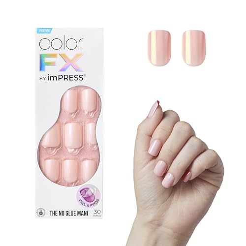 Kiss Impress No Glue Mani Press On Nails Color FX Good Mood Pink Short Size Squoval Shape Includes 30 Nails Prep Pad Instructions Sheet 1 Manicure Stick 1 Mini File