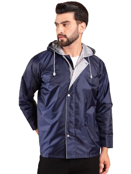 Men Solid Navy Nylon Rain Jacket-image-48