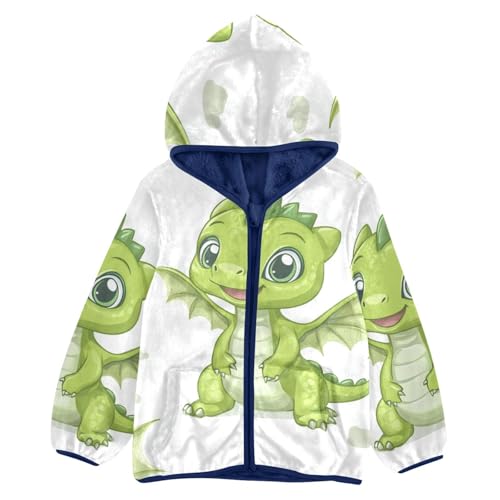 Cartoon Green Baby Dragon Girls Fleece Jacket Girls Fall Jacket Girls Zip Up Hoodie Girls Sherpa Jacket 2-10T