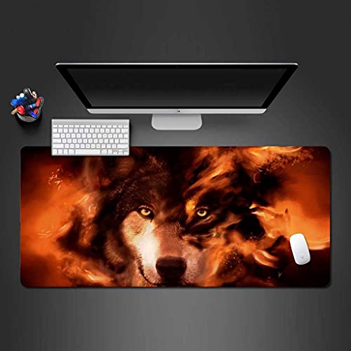 Tapis de souris gamer loup flamme rouge XXL en caoutchouc premium