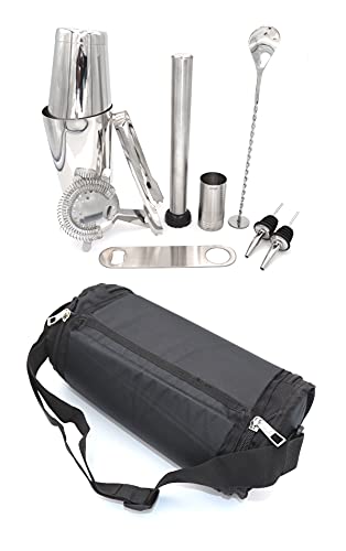 Maletín de barman profesional lona transporte bolsa de almacenamiento equipo de bar set kit cóctel portátil viaje accesorios mixología 9 piezas