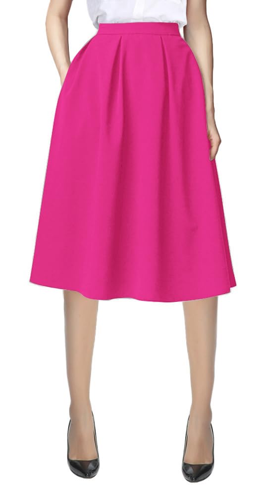 Urban CoCo Womens Knee Length A Line Midi Skirt Casual Work Elastic High Waisted Skirts with Pockets