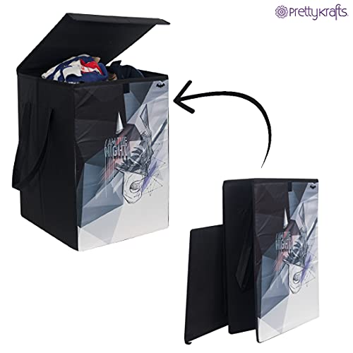 Image of PrettyKrafts 75 L Non Woven Batman Rectangular Foldable Large Laundry Bag /Basket With Lid & Handles, Freestanding Clothes Storage Organizer for Bedroom (36x36x53cm, Black, Set of 1)
