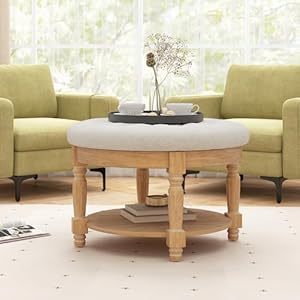 Giantexlargeottomancoffeetable29inchoversizedroundottomanwithstorageshelfflipuptopwoodlegsfarmhouseupholsteredtuftedottomanfootrestforlivingroombedroombeigenatural  Urban Country Home Decor Giantex large ottoman coffee table 29 inch oversized round ottoman with storage shelf flip up top wood legs farmhouse upholstered tufted ottoman footrest for living room bedroom beige natural  urban country home decor