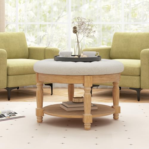 Giantexlargeottomancoffeetable29inchoversizedroundottomanwithstorageshelfflipuptopwoodlegsfarmhouseupholsteredtuftedottomanfootrestforlivingroombedroombeigenatural  Urban Country Home Decor Giantex large ottoman coffee table 29 inch oversized round ottoman with storage shelf flip up top wood legs farmhouse upholstered tufted ottoman footrest for living room bedroom beige natural  urban country home decor