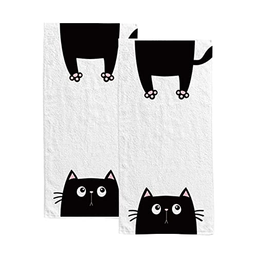 Dream Bay Black White Cat Hand Towels Set 2 Pack for Bathroom Kitchen Towels Multipurpose Bath Towel Absorbent Fingertip Towel Guest for Gym Spa Bar 30 x 15 inch, 30x15 inches