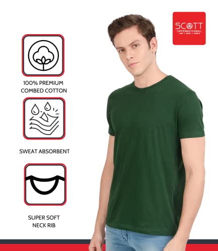 Image of Scott International Biowash T-Shirts for Men's & Boys- Round Neck, Half Sleeves, Cotton, Regular Fit, Stylish, Branded Solid Plain Tshirt for Men- Ultra Soft, Comfortable, Lightweight T-Shirt
