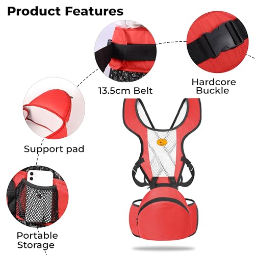 Image of Bembika Baby Carrier Newborn to Toddler with Hip Seat Multiple Positions Infant Carrier Soft Baby Holder Kangaroo Bag Sling Carrier for All Seasons - Red