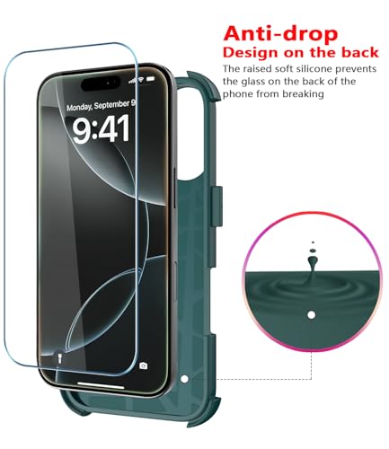 Image of Diverbox for iPhone 16 Pro Case [Shockproof] [Dropproof] [Tempered Glass Screen Protector + Camera Protectors] Heavy Duty Protection Phone Case Cover for Apple iPhone 16 Pro (Dark Green)