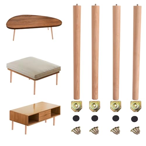 TSTKCOM 12 inch Wood Legs, Wooden Furniture Legs,Mid Century Modern Style Replacement Legs Suitable for Coffee Table,Chair Night Stand Table,Including Angled Mounting Plates,