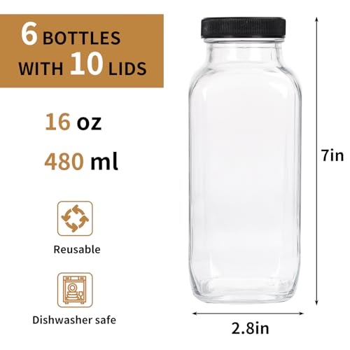 Moretoes BULULUO2022062201 16Oz Juice Bottles, Clear Glass Jars thumb #1