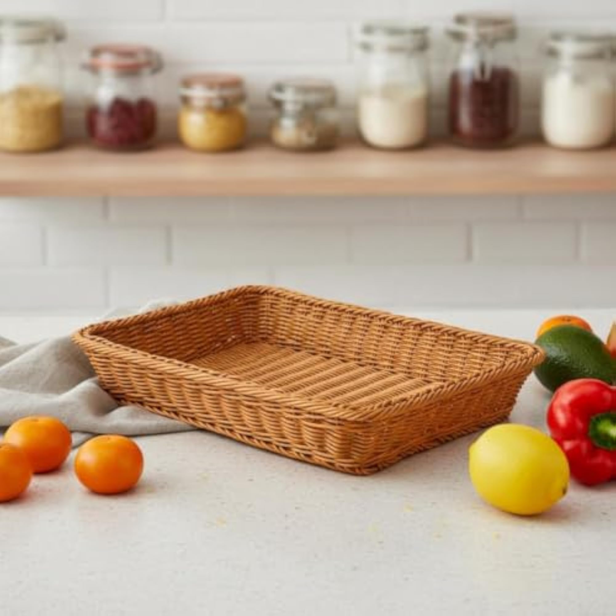 Rectangular Woven Fruit Basket, Large Capacity