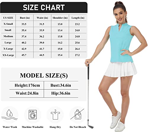 Mofiz Women's Sleeveless Golf T-Shirts Polo Shirts Tennis Tops Tagless Workout Shirts V-Neck Sports Tees Xs Blue #TOP6