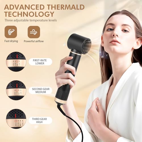 5 in 1 Air Styler, Magic Styler, Multi Use Ionic Hair Dryer Brush with Curl, Straighten, Volumise, Smooth and Hairdryer Brushes for Styling, Black Hot Air Stylers