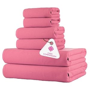 Casa Copenhagen Wafel-Frotté 6-delige set – katoen, extra groot, luxueus, roze, 2 XL badlakens 70x140 cm, 2 grote handdoeken 50x80 cm, 2 grote washandjes 41x41 cm