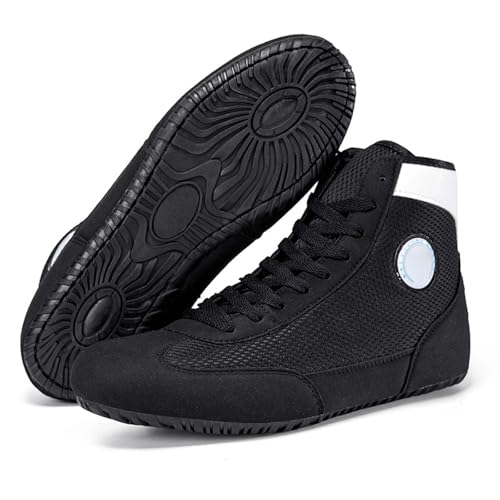 Botas de boxeo de entrenamiento, zapatillas altas para lucha, transpirables, antideslizantes, soporte para el tobillo, zapatillas de fitness para, Negro , 44 EU - imagen 5