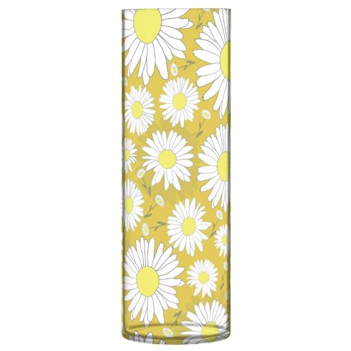 Jarrones cilíndricos de plástico de crisantemo blanco para flores de 11.8 x 3.9 pulgadas, jarrones estéticos para sala de estar, hogar, cocina, sala de estar