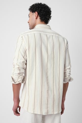 Image of Peter England Men's Linen Blend Shirt | Subtle Stripes | Full Sleeves
