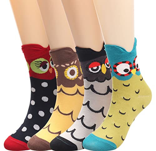 TINTAO Women s Flower Patterned Casual Cotton Socks Girls Colorful Dress Crew Socks,size (5-9),#139 (OWL mixed)