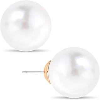 HumbleChicNY Oversized Simulated Pearl Stud Earrings for Women - Large Hypoallergenic Faux Pearls Safe for Sensitive Ears