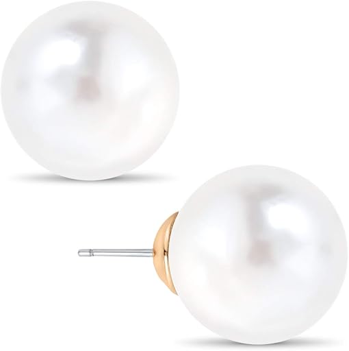 Humble Chic NY Big Simulated Pearl Earrings for Women - Oversized Classic Faux Round Large Ear Studs, Hypoallergenic and Safe for Sensitive Ears