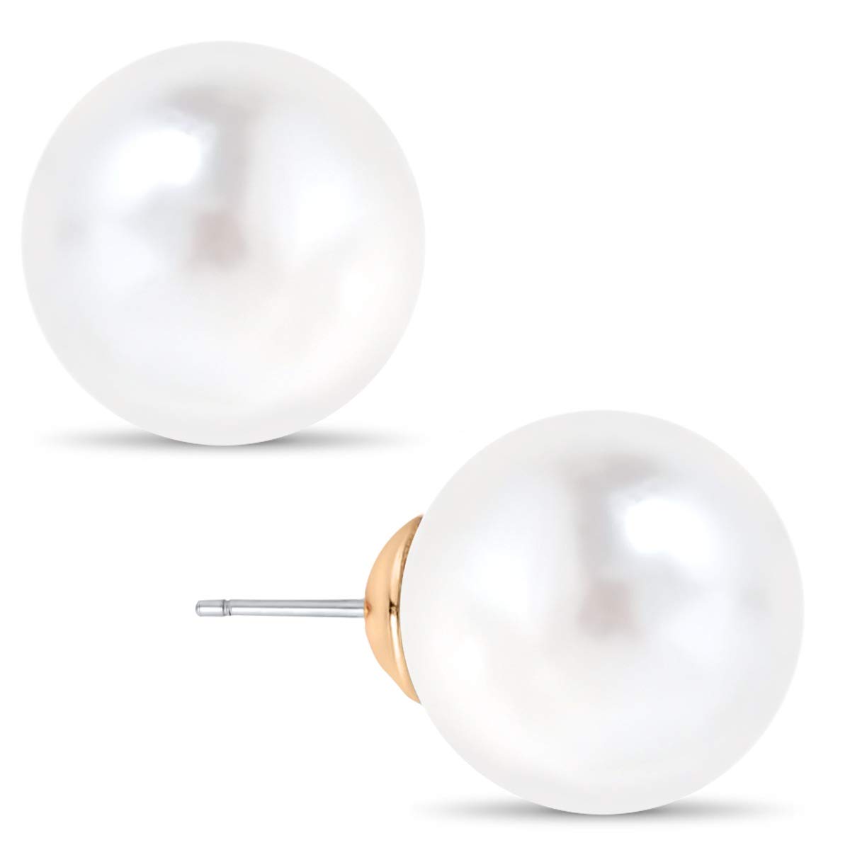 Big Simulated Pearl Earrings for Women - Oversized Classic Faux Round Large Ear Studs Hypoallergenic and Safe for