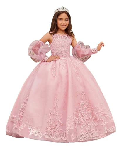 Tulle Flower Girl Dresses for Wedding Lace Applique Princess Pageant Dress Long Party Ball Gown