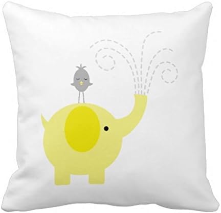 Canvas Accent Pillows Yellow and Gray Elephant Decorative Bird Throw Cushion Cover for Sofa 18 x 18"