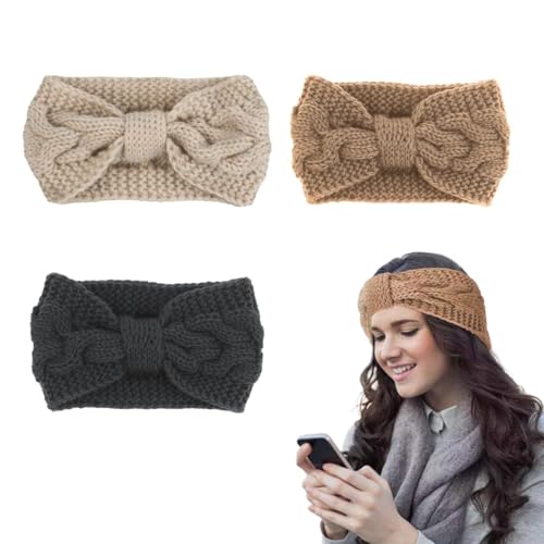 3 Piezas Invierno Diadema Mujer, Punto Turbantes para Mujer, Diademas Mujer de Punto, Engrosamiento, Bandas para Cabello, Crochet Elástico Niñas