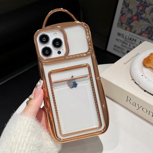 Image of COVERLY for iPhone 15 Pro Max 3D Luxury Phone Bag Style Case,Full Protective Fashion Wallet Photo Card Clear Slot with Purse Hold Cute Soft Silicone Aesthetic Cover for Apple iPhone 15 Pro Max -Gold