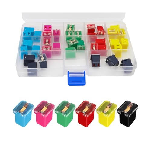 FALVFUN 36PCS Jcase Car Fuse Assortment Kit Vehicle Low Profile Box Shaped Cartridge Fuses 20A 30A 40A 50A 60A 80A Auto Micro Circuit Protection Accessories Universal for Sedan Truck SUV