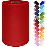Red Tulle Fabric Roll 6 Inch by 100 Yards (300 ft) Tulle Ribbon Sheer Mesh Netting for DIY Tutu Skirt Gift Wrapping Wedding Baby Shower Birthday Halloween Party Decorations Crafts, 34 Colors (Red)