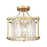 Cargifak Crystal Semi Flush Mount Chandelier, 11'' Gold Ceiling Light, Modern Flush Mount Light Fixture for Bedroom Kitchen Laundry Entryway, CL4832-1W-PG