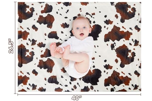 Image of Cow Baby Blanket for Boys Girls Soft Fleece Minky Blanket with Dotted Backing Double Layer Newborn Toddler Blankie for Nursery Stroller Crib Gift to Son Nephew Grandson 26.5 * 40 Inches