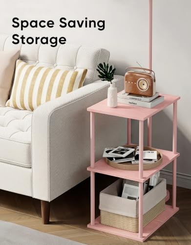 Image of PARTPHONER Floor Lamp with Table, Night Stand with Lamp, Narrow Side Table with 3CCT LED Bulb, Small Coffee Table, Modern End Table with Storage Shelves for Living Room Bedroom Home Decor Pink