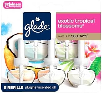 Glade Plugins Scented Oil Refill 5 ct, Exotic Tropical Blossoms, Plug in air freshener, 3.35 fl oz, 3.35 Fl Oz