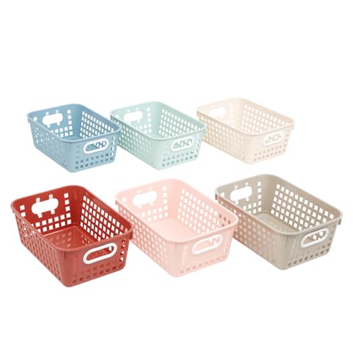 Image of Really Good Stuff Medium Plastic Book Baskets, 11 inch by 7.5 inch by 4.5 inch, 6-Pack | Boho Group Colors, Versatile Storage Solution for Classroom, Home, and Office