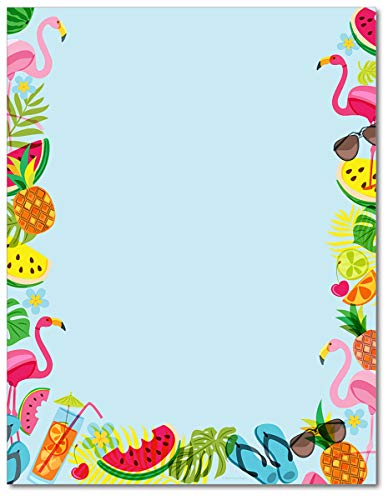 Tropical Vibes Stationary Paper - 80 Sheets - Great For Birthdays, Summer Events, and Themed Parties