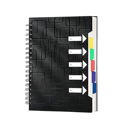 CAGIE 5 Subject Notebook for Work 240 Pages Spiral Notebooks College Ruled with Dividers Tabs A5 Small Note Book for School Office Supplies Note Taking, 5x7, Black