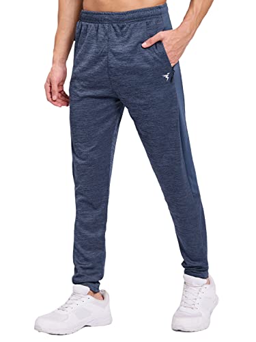 Image of TECHNOSPORT Men's Melange Slim Fit Techno Dry Trackpants Drawstring 2-Pocket Polyester Joggers for Gym Running Workout UPF50+ Anti Odour