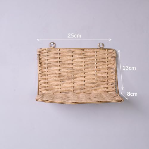 Image of PrettyKrafts Rattan, Wood & Metal Wall Shelf Storage Organiser | Decorative Wall Mounted Basket for Home & Office | Storage Basket for Clothes | Display for Plants, Frames, & Showpieces (25x13x8 cm)