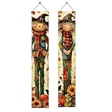 Saoplasa 2PCS Fall Scarecrow Porch Banner Autumn Pumpkin Sunflower Hanging Banner Decorations 71 x 12 Inch Outdoor Front Door Sign Harvest Decor for Thanksgiving Yard Entrance Wall Display