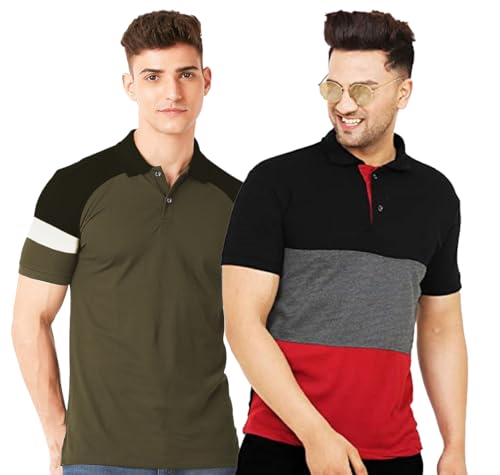 Image of LEOTUDE Men's Regular Fit Round Neck Colorblock T-Shirt for Men (Pack of 2)