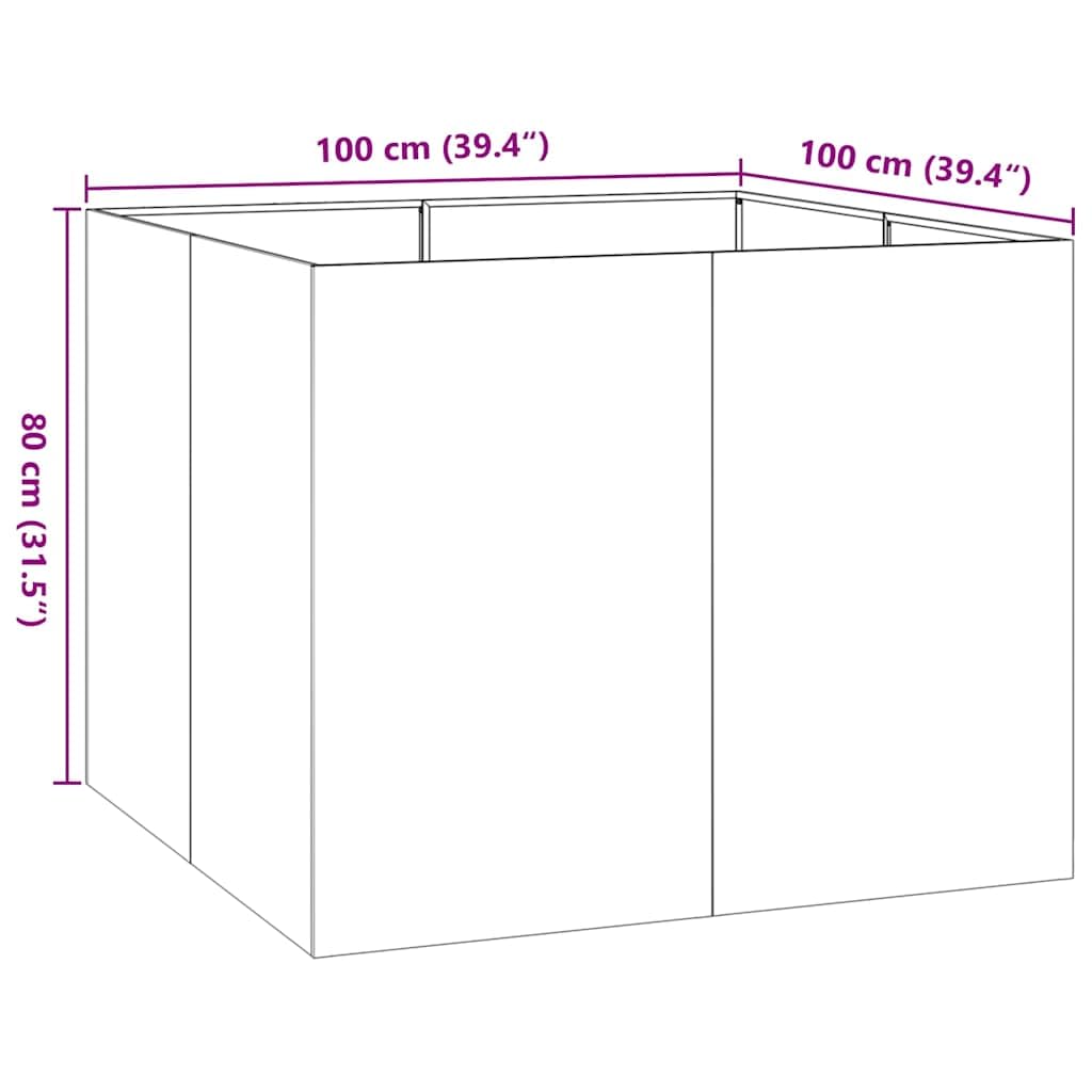 vidaXL Fioriera Nera 100x100x80 cm in Acciaio, Vaso per Piante, Supporto per Piante, Letto rialzato, Supporto per fioriera, Vassoio per Piante