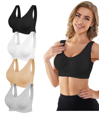 Image of YADIFEN Womens Sports Bras, 3 /4 /6 Pack Wireless Comfortable Seamless Sleep Yoga Sports Bras for Women with Removable Pads