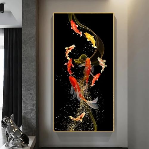 Impression sur toile carpe Koi dorée au design abstrait chic